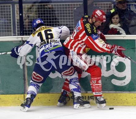 EBEL. Eishockey Bundesliga. EC Pasut VSV gegen EC KAC. Dan Cavanaugh,  (VSV), Mike Craig (KAC). Villach, am 28.11.2008.
Foto: Kuess 
Foto: Kuess

---
pressefotos, pressefotografie, kuess, qs, qspictures, sport, bild, bilder, bilddatenbank