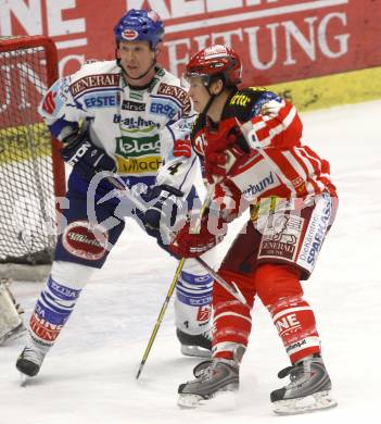 EBEL. Eishockey Bundesliga. EC Pasut VSV gegen EC KAC. Mike Stewart,  (VSV), Kirk Furey (KAC). Villach, am 28.11.2008.
Foto: Kuess 
Foto: Kuess

---
pressefotos, pressefotografie, kuess, qs, qspictures, sport, bild, bilder, bilddatenbank