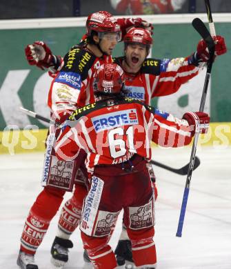 EBEL. Eishockey Bundesliga. EC Pasut VSV gegen EC KAC. Jubel Christoph Brandner, Dave Shantz, Christoph Harand. Villach, am 28.11.2008.
Foto: Kuess 
Foto: Kuess

---
pressefotos, pressefotografie, kuess, qs, qspictures, sport, bild, bilder, bilddatenbank