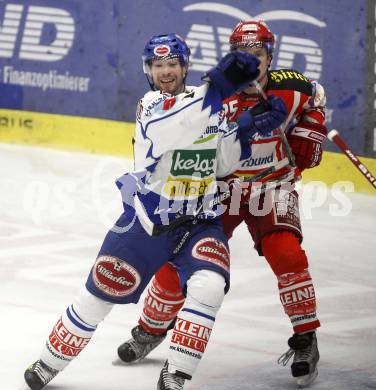 EBEL. Eishockey Bundesliga. EC Pasut VSV gegen EC KAC. Justin Mapletoft,  (VSV), Kirk Furey (KAC). Villach, am 28.11.2008.
Foto: Kuess 
Foto: Kuess

---
pressefotos, pressefotografie, kuess, qs, qspictures, sport, bild, bilder, bilddatenbank