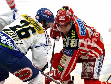 EBEL. Eishockey Bundesliga. EC Pasut VSV gegen EC KAC. MARTINZ Christof (VSV), SCHULLER David (KAC). Villach, am 28.11.2008.
Foto: Kuess 
Foto: Kuess

---
pressefotos, pressefotografie, kuess, qs, qspictures, sport, bild, bilder, bilddatenbank