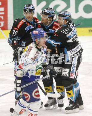 EBEL. Eishockey Bundesliga. EC Pasut VSV gegen EHC LIWEST Linz. Torjubel Matthias Iberer, Markus Matthiasson, Petri Liimatainen (Linz). Villach, am 30.11.2008.
Foto: Kuess 

---
pressefotos, pressefotografie, kuess, qs, qspictures, sport, bild, bilder, bilddatenbank