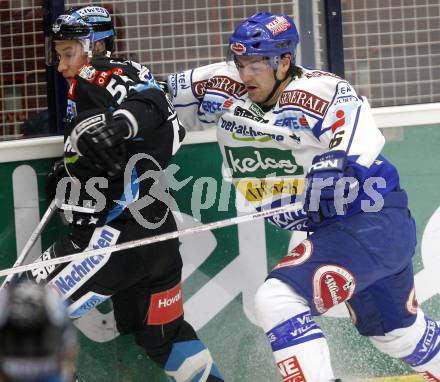 EBEL. Eishockey Bundesliga. EC Pasut VSV gegen EHC LIWEST Linz. Jonathan Ferland, (VSV),  Robert Lukas (Linz). Villach, am 30.11.2008.
Foto: Kuess 

---
pressefotos, pressefotografie, kuess, qs, qspictures, sport, bild, bilder, bilddatenbank