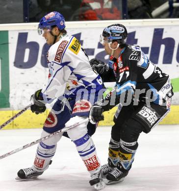 EBEL. Eishockey Bundesliga. EC Pasut VSV gegen EHC LIWEST Linz. Thomas Raffl,  (VSV), Patrick Leahy (Linz). Villach, am 30.11.2008.
Foto: Kuess 

---
pressefotos, pressefotografie, kuess, qs, qspictures, sport, bild, bilder, bilddatenbank