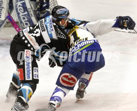 EBEL. Eishockey Bundesliga. EC Pasut VSV gegen EHC LIWEST Linz. Nikolas Petrik,  (VSV), Robert Shearer (Linz). Villach, am 30.11.2008.
Foto: Kuess 

---
pressefotos, pressefotografie, kuess, qs, qspictures, sport, bild, bilder, bilddatenbank