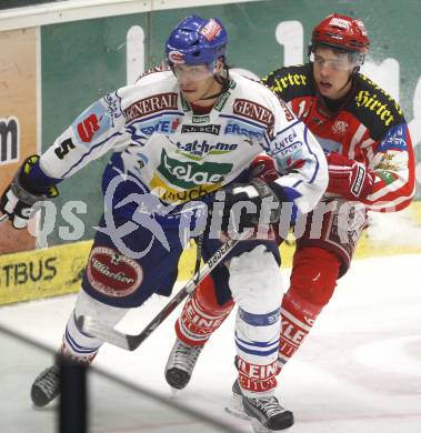 EBEL. Eishockey Bundesliga. EC Pasut VSV gegen EC KAC. Thomas Raffl (VSV), Johannes Reichel (KAC). Villach, am 28.11.2008.
Foto: Kuess 
Foto: Kuess

---
pressefotos, pressefotografie, kuess, qs, qspictures, sport, bild, bilder, bilddatenbank