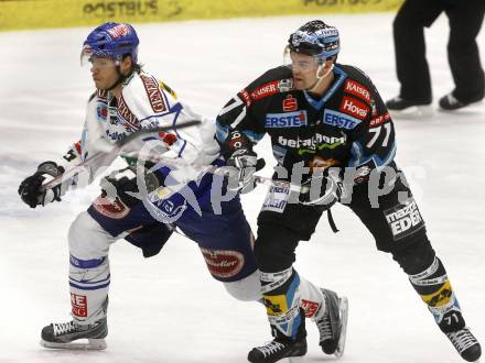 EBEL. Eishockey Bundesliga. EC Pasut VSV gegen EHC LIWEST Linz. Thomas Raffl, (VSV),  Patrick Leahy (Linz). Villach, am 30.11.2008.
Foto: Kuess 

---
pressefotos, pressefotografie, kuess, qs, qspictures, sport, bild, bilder, bilddatenbank