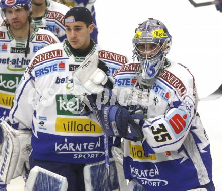 EBEL. Eishockey Bundesliga. EC Pasut VSV gegen EHC LIWEST Linz. Bernhard Starkbaum, Gert Prohaska (VSV). Villach, am 30.11.2008.
Foto: Kuess 

---
pressefotos, pressefotografie, kuess, qs, qspictures, sport, bild, bilder, bilddatenbank