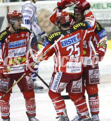 EBEL. Eishockey Bundesliga. KAC gegen Alba Volan. Torjubel Herbert Ratz, Kirk Furey, Warren Norris (KAC). Klagenfurt, am 2.12.2008.
Foto: Kuess 

---
pressefotos, pressefotografie, kuess, qs, qspictures, sport, bild, bilder, bilddatenbank