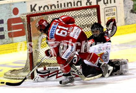 EBEL. Eishockey Bundesliga. KAC gegen  HK Acroni Jesenice. HARAND Christoph (KAC), GLAVIC Gaber (Jesenice). Klagenfurt, am 5.12.2008.
Foto: Nadja Kuess

---
pressefotos, pressefotografie, kuess, qs, qspictures, sport, bild, bilder, bilddatenbank