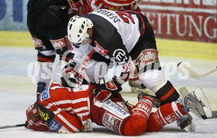 EBEL. Eishockey Bundesliga. KAC gegen  HK Acroni Jesenice. REICHEL Johannes (KAC), DERVARIC Damjan (Jesenice). Klagenfurt, am 5.12.2008.
Foto: Kuess 

---
pressefotos, pressefotografie, kuess, qs, qspictures, sport, bild, bilder, bilddatenbank