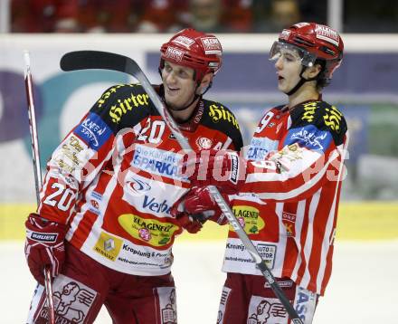 EBEL. Eishockey Bundesliga. KAC gegen  HK Acroni Jesenice. Jubel  HERBURGER Raphael, CRAIG Michael (KAC). Klagenfurt, am 5.12.2008.
Foto: Kuess 

---
pressefotos, pressefotografie, kuess, qs, qspictures, sport, bild, bilder, bilddatenbank