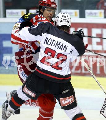 EBEL. Eishockey Bundesliga. KAC gegen  HK Acroni Jesenice. BRANDNER Christoph (KAC), RODMAN Marcel (Jesenice). Klagenfurt, am 5.12.2008.
Foto: Kuess 

---
pressefotos, pressefotografie, kuess, qs, qspictures, sport, bild, bilder, bilddatenbank