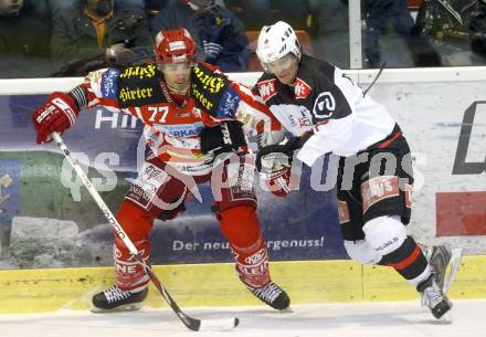 EBEL. Eishockey Bundesliga. KAC gegen  HK Acroni Jesenice. BROWN Sean (KAC), RODMAN Marcel (Jesenice). Klagenfurt, am 5.12.2008.
Foto: Kuess 

---
pressefotos, pressefotografie, kuess, qs, qspictures, sport, bild, bilder, bilddatenbank