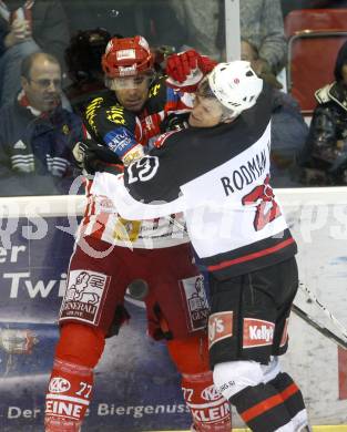 EBEL. Eishockey Bundesliga. KAC gegen  HK Acroni Jesenice. BROWN Sean (KAC), RODMAN Marcel (Jesenice). Klagenfurt, am 5.12.2008.
Foto: Kuess 

---
pressefotos, pressefotografie, kuess, qs, qspictures, sport, bild, bilder, bilddatenbank