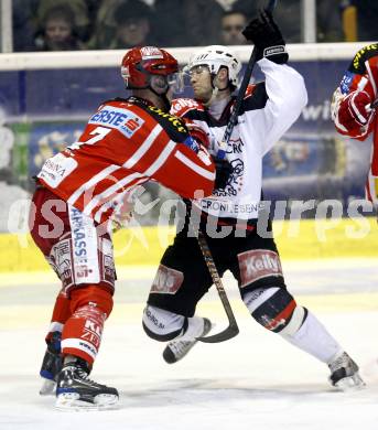 EBEL. Eishockey Bundesliga. KAC gegen  HK Acroni Jesenice. RATZ Herbert (KAC), HEBAR Andrej (Jesenice). Klagenfurt, am 5.12.2008.
Foto: Kuess 

---
pressefotos, pressefotografie, kuess, qs, qspictures, sport, bild, bilder, bilddatenbank