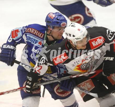 EBEL. Eishockey Bundesliga. EC Pasut VSV gegen HK Acroni Jesenice. Roland Kaspitz (VSV), Marcel Rodman (Jesenice). Villach, am 7.12.2008.
Foto: Kuess 


---
pressefotos, pressefotografie, kuess, qs, qspictures, sport, bild, bilder, bilddatenbank