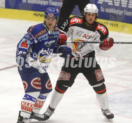 EBEL. Eishockey Bundesliga. EC Pasut VSV gegen HK Acroni Jesenice. Jonathan Ferland (VSV), Ziga Svete (Jesenice). Villach, am 7.12.2008.
Foto: Kuess 


---
pressefotos, pressefotografie, kuess, qs, qspictures, sport, bild, bilder, bilddatenbank