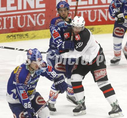 EBEL. Eishockey Bundesliga. EC Pasut VSV gegen HK Acroni Jesenice. Jonathan Ferland, Martin Oraze (VSV), Tomaz Razingar (Jesenice). Villach, am 7.12.2008.
Foto: Kuess 


---
pressefotos, pressefotografie, kuess, qs, qspictures, sport, bild, bilder, bilddatenbank