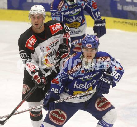 EBEL. Eishockey Bundesliga. EC Pasut VSV gegen HK Acroni Jesenice. Jonathan Ferland (VSV), Sabahudin Kovacevic (Jesenice). Villach, am 7.12.2008.
Foto: Kuess 


---
pressefotos, pressefotografie, kuess, qs, qspictures, sport, bild, bilder, bilddatenbank