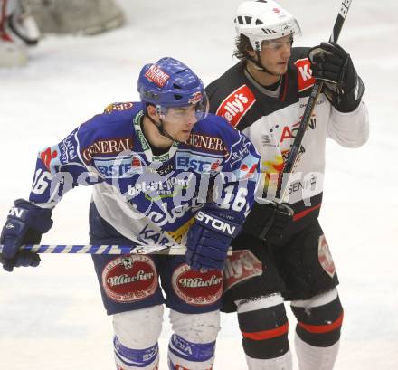 EBEL. Eishockey Bundesliga. EC Pasut VSV gegen HK Acroni Jesenice. Dan Cavanaugh (VSV), Gregor Poloncic (Jesenice). Villach, am 7.12.2008.
Foto: Kuess 


---
pressefotos, pressefotografie, kuess, qs, qspictures, sport, bild, bilder, bilddatenbank