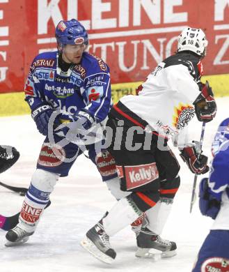 EBEL. Eishockey Bundesliga. EC Pasut VSV gegen HK Acroni Jesenice. Mickey Elick (VSV), Marjan Manfreda (Jesenice). Villach, am 7.12.2008.
Foto: Kuess 


---
pressefotos, pressefotografie, kuess, qs, qspictures, sport, bild, bilder, bilddatenbank