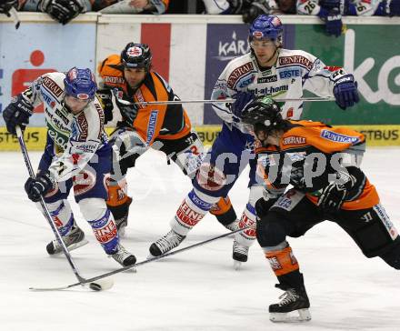 EBEL. Eishockey Bundesliga. EC Pasut VSV gegen Graz 99ers. Nikolas Petrik, Jonathan Ferland (VSV), Anthony Iob (Graz). Villach, am 9.12.2008.
Foto: Nadja Kuess



---
pressefotos, pressefotografie, kuess, qs, qspictures, sport, bild, bilder, bilddatenbank