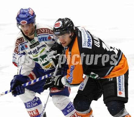 EBEL. Eishockey Bundesliga. EC Pasut VSV gegen Graz 99ers. Dan Cavanaugh (VSV), Layne Ulmer (Graz). Villach, am 9.12.2008.
Foto: Nadja Kuess 


---
pressefotos, pressefotografie, kuess, qs, qspictures, sport, bild, bilder, bilddatenbank