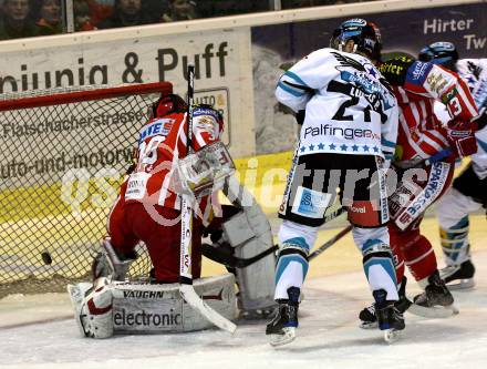 EBEL. Eishockey Bundesliga. KAC gegen  EHC LIWEST Linz. SWETTE Rene, KIRISITS Johannes (KAC), LUKAS Philipp (Linz). Klagenfurt, am 14.12.2008.
Foto: Kuess 

---
pressefotos, pressefotografie, kuess, qs, qspictures, sport, bild, bilder, bilddatenbank