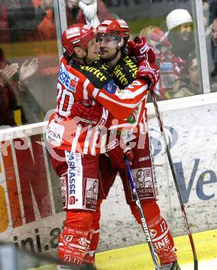 EBEL. Eishockey Bundesliga. KAC gegen  EHC LIWEST Linz. Jubel CRAIG Michael, HAGER Gregor (KAC). Klagenfurt, am 14.12.2008.
Foto: Kuess 

---
pressefotos, pressefotografie, kuess, qs, qspictures, sport, bild, bilder, bilddatenbank