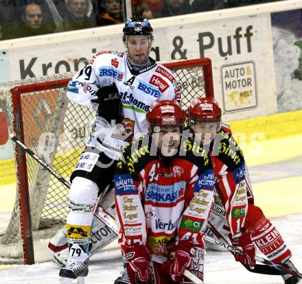 EBEL. Eishockey Bundesliga. KAC gegen  EHC LIWEST Linz. REICHEL Johannes, TORY Jeffrey (KAC), BAUMGARTNER Gregor (Linz). Klagenfurt, am 14.12.2008.
Foto: Kuess 

---
pressefotos, pressefotografie, kuess, qs, qspictures, sport, bild, bilder, bilddatenbank