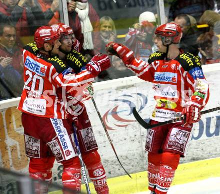 EBEL. Eishockey Bundesliga. KAC gegen  EHC LIWEST Linz. Jubel CRAIG Michael, HAGER Gregor, RATZ Herbert (KAC). Klagenfurt, am 14.12.2008.
Foto: Kuess 

---
pressefotos, pressefotografie, kuess, qs, qspictures, sport, bild, bilder, bilddatenbank