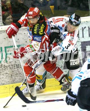 EBEL. Eishockey Bundesliga. KAC gegen  EHC LIWEST Linz. Christoph Harand (KAC), Ray DiLauro (Linz). Klagenfurt, am 14.12.2008.
Foto: Kuess 

---
pressefotos, pressefotografie, kuess, qs, qspictures, sport, bild, bilder, bilddatenbank