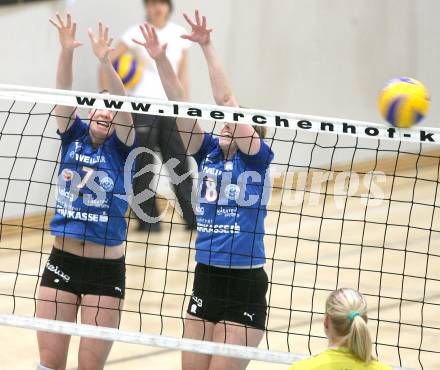 Volleyball. MEVZA. ATSC Wildcats gegen Osijek. Lauren Evans, Christine Stuermer (Wildcats). Klagenfurt, am 20.12.2008.
Foto: Nadja Kuess 
---
pressefotos, pressefotografie, kuess, qs, qspictures, sport, bild, bilder, bilddatenbank