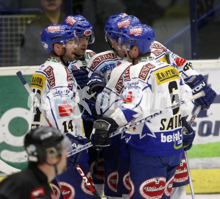 EBEL. Eishockey Bundesliga. EC Pasut VSV gegen Alba Volan Szekesfehervar. Torjubel VSV. Villach, am 21.12.2008.
Foto: Kuess 


---
pressefotos, pressefotografie, kuess, qs, qspictures, sport, bild, bilder, bilddatenbank