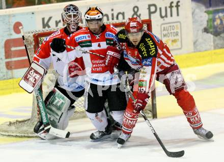 EBEL. Eishockey Bundesliga. KAC gegen HC TWK Innsbruck. BRANDNER Christoph (KAC), UNTERLUGGAUER Gerhard,  KOTYK Seamus (Innsbruck). Klagenfurt, am 21.12.2008.
Foto: Kuess 

---
pressefotos, pressefotografie, kuess, qs, qspictures, sport, bild, bilder, bilddatenbank