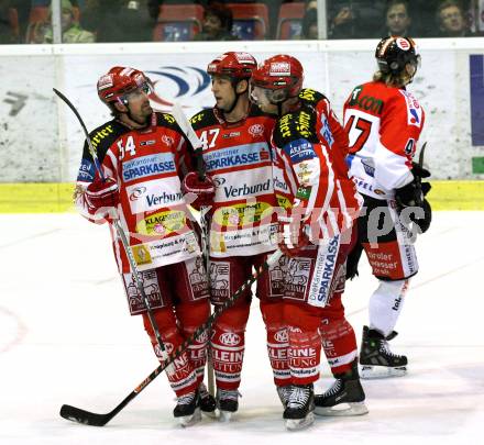 EBEL. Eishockey Bundesliga. KAC gegen HC TWK Innsbruck. Torjubel KAC, SCHNEIDER Andrew, TORY Jeffrey, RATZ Herbert. Klagenfurt, am 21.12.2008.
Foto: Kuess 

---
pressefotos, pressefotografie, kuess, qs, qspictures, sport, bild, bilder, bilddatenbank