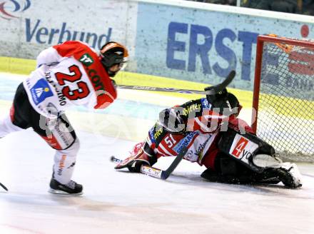 EBEL. Eishockey Bundesliga. KAC gegen HC TWK Innsbruck. SCOTT Travis (KAC), BELLISSIMO Vincent (Innsbruck). Klagenfurt, am 21.12.2008.
Foto: Kuess 

---
pressefotos, pressefotografie, kuess, qs, qspictures, sport, bild, bilder, bilddatenbank