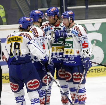 EBEL. Eishockey Bundesliga. EC Pasut VSV gegen Alba Volan Szekesfehervar.Torjubel VSV. Villach, am 21.12.2008.
Foto: Kuess 


---
pressefotos, pressefotografie, kuess, qs, qspictures, sport, bild, bilder, bilddatenbank