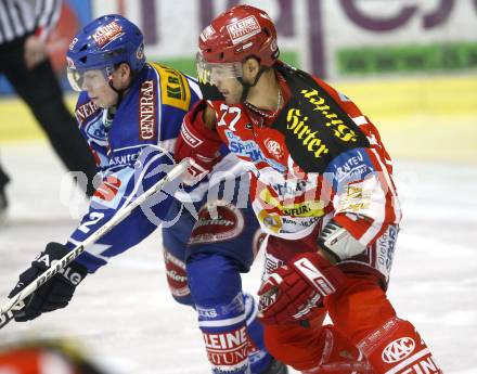 EBEL. Eishockey Bundesliga. KAC gegen VSV. Sean Brown, (KAC), Michael Raffl (VSV). Klagenfurt, am 23.12.2008.
Foto: Kuess 

---
pressefotos, pressefotografie, kuess, qs, qspictures, sport, bild, bilder, bilddatenbank