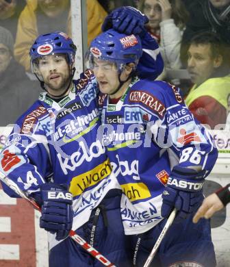 EBEL. Eishockey Bundesliga. KAC gegen VSV. Torjubel Justin Mapletoft, Jonathan Ferland (VSV). Klagenfurt, am 23.12.2008.
Foto: Kuess 

---
pressefotos, pressefotografie, kuess, qs, qspictures, sport, bild, bilder, bilddatenbank