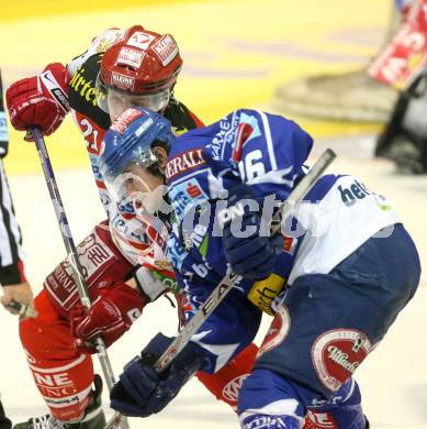 EBEL. Eishockey Bundesliga. KAC gegen VSV. Manuel Geier (KAC), Christof Martinz (VSV). Klagenfurt, am 23.12.2008.
Foto: Nadja Kuess 
---
pressefotos, pressefotografie, kuess, qs, qspictures, sport, bild, bilder, bilddatenbank