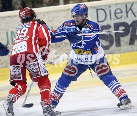 EBEL. Eishockey Bundesliga. KAC gegen VSV. Raphael Herburger, (KAC), Roland Kaspitz (VSV). Klagenfurt, am 23.12.2008.
Foto: Kuess 

---
pressefotos, pressefotografie, kuess, qs, qspictures, sport, bild, bilder, bilddatenbank