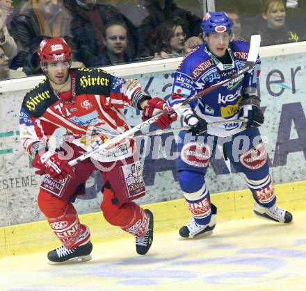 EBEL. Eishockey Bundesliga. KAC gegen VSV. Sean Brown, (KAC), Robby Sandrock (VSV). Klagenfurt, am 23.12.2008.
Foto: Nadja Kuess 
---
pressefotos, pressefotografie, kuess, qs, qspictures, sport, bild, bilder, bilddatenbank