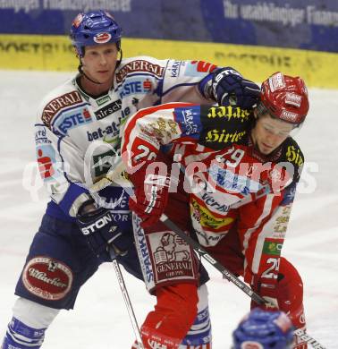 EBEL. Eishockey Bundesliga. EC Pasut VSV gegen EC KAC. Mike Stewart,  (VSV), Christoph Brandner (KAC). Villach, am 26.12.2008.
Foto: Kuess 


---
pressefotos, pressefotografie, kuess, qs, qspictures, sport, bild, bilder, bilddatenbank