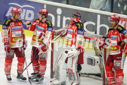 EBEL. Eishockey Bundesliga. EC Pasut VSV gegen EC KAC. Enttaeuscht  CRAIG Michael, FUREY Kirk, SWETTE Rene, RATZ Herbert (KAC). Villach, am 26.12.2008.
Foto: Nadja Kuess 


---
pressefotos, pressefotografie, kuess, qs, qspictures, sport, bild, bilder, bilddatenbank