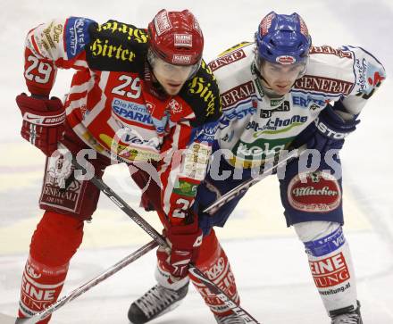 EBEL. Eishockey Bundesliga. EC Pasut VSV gegen EC KAC. Jonathan Ferland,  (VSV), Christoph Brandner (KAC). Villach, am 26.12.2008.
Foto: Kuess 


---
pressefotos, pressefotografie, kuess, qs, qspictures, sport, bild, bilder, bilddatenbank