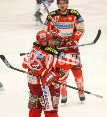 EBEL. Eishockey Bundesliga. EC Pasut VSV gegen EC KAC. Torjubel CRAIG Michael, RATZ Herbert, HAGER Gregor. Villach, am 26.12.2008.
Foto: Nadja Kuess 


---
pressefotos, pressefotografie, kuess, qs, qspictures, sport, bild, bilder, bilddatenbank