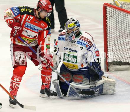 EBEL. Eishockey Bundesliga. EC Pasut VSV gegen EC KAC. PROHASKA Gert (VSV), HAGER Gregor (KAC). Villach, am 26.12.2008.
Foto: Nadja Kuess 


---
pressefotos, pressefotografie, kuess, qs, qspictures, sport, bild, bilder, bilddatenbank