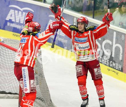 EBEL. Eishockey Bundesliga. EC Pasut VSV gegen EC KAC.Torjubel RATZ Herbert, HAGER Gregor (KAC). Villach, am 26.12.2008.
Foto: Nadja Kuess 


---
pressefotos, pressefotografie, kuess, qs, qspictures, sport, bild, bilder, bilddatenbank